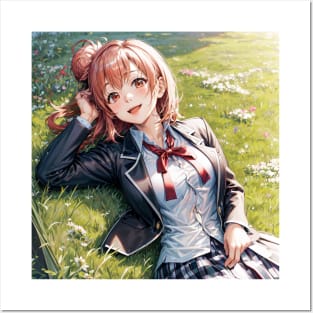 yuigahama lying on the grass Posters and Art